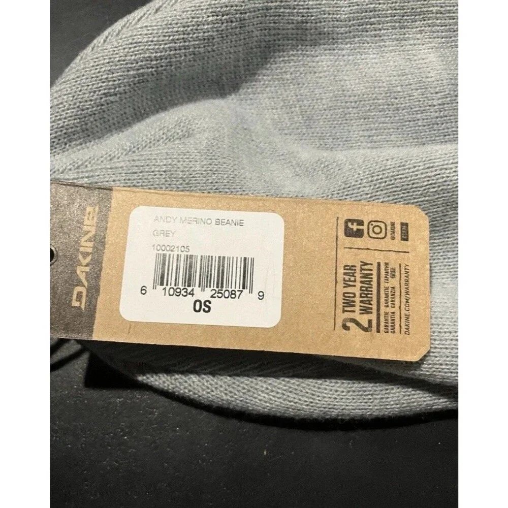 Dakine Andy Merino Wool Blend Knit Beanie Unisex Grey New
